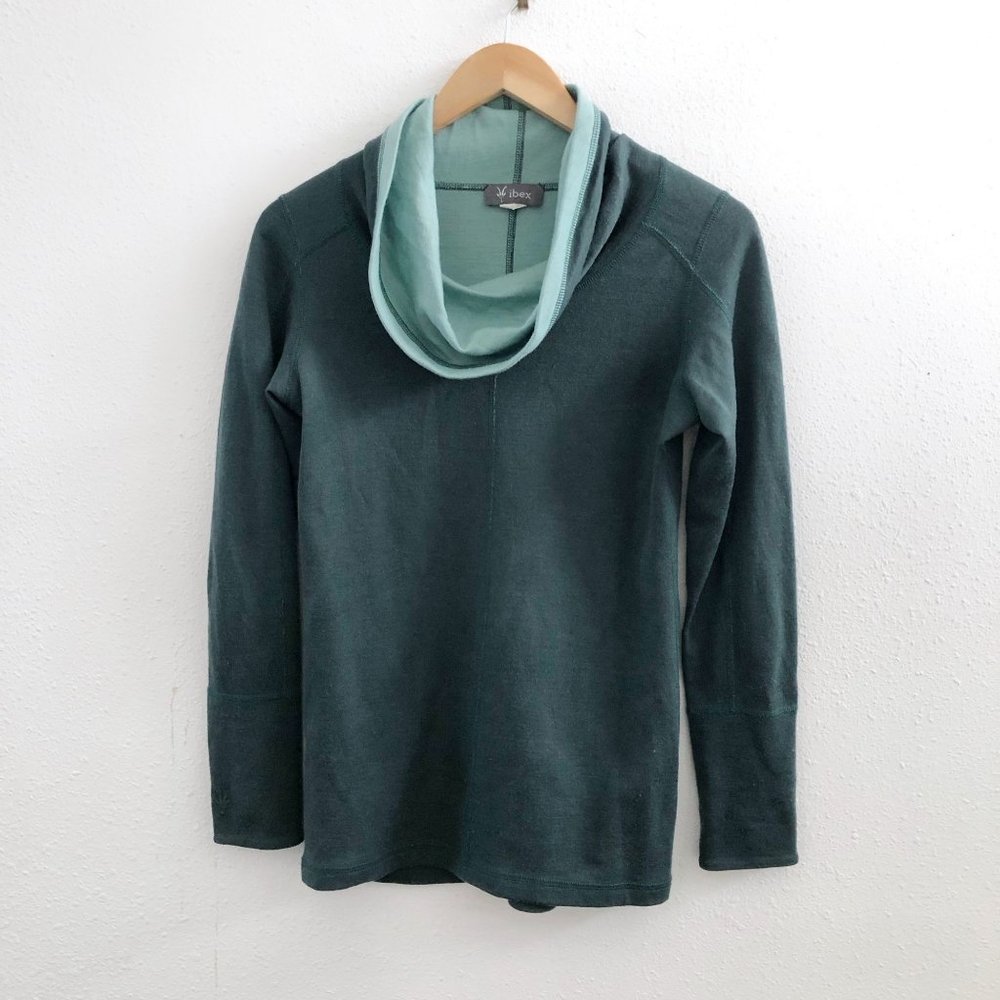 IBEX Long Sleeve Merino Wool Blend Shawl Collar Top Medium Size